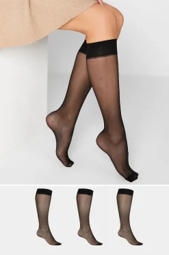 M&Co Lts Lts Tall Black 3 Pack Knee High 15 Denier Tights>Women Tights