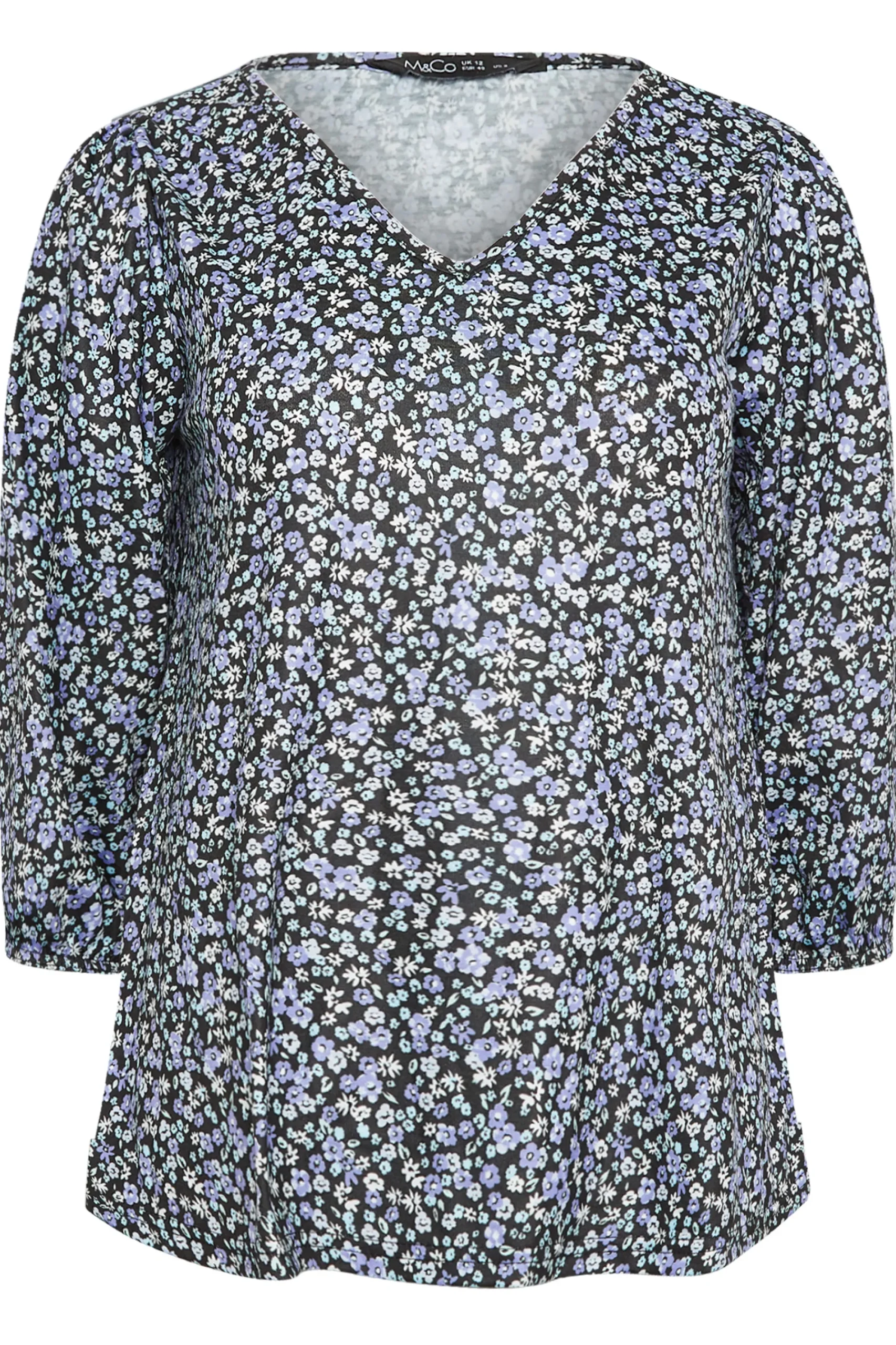 M&Co Petites Petite Blue Ditsy Floral Print Top>Women Long Sleeve Tops