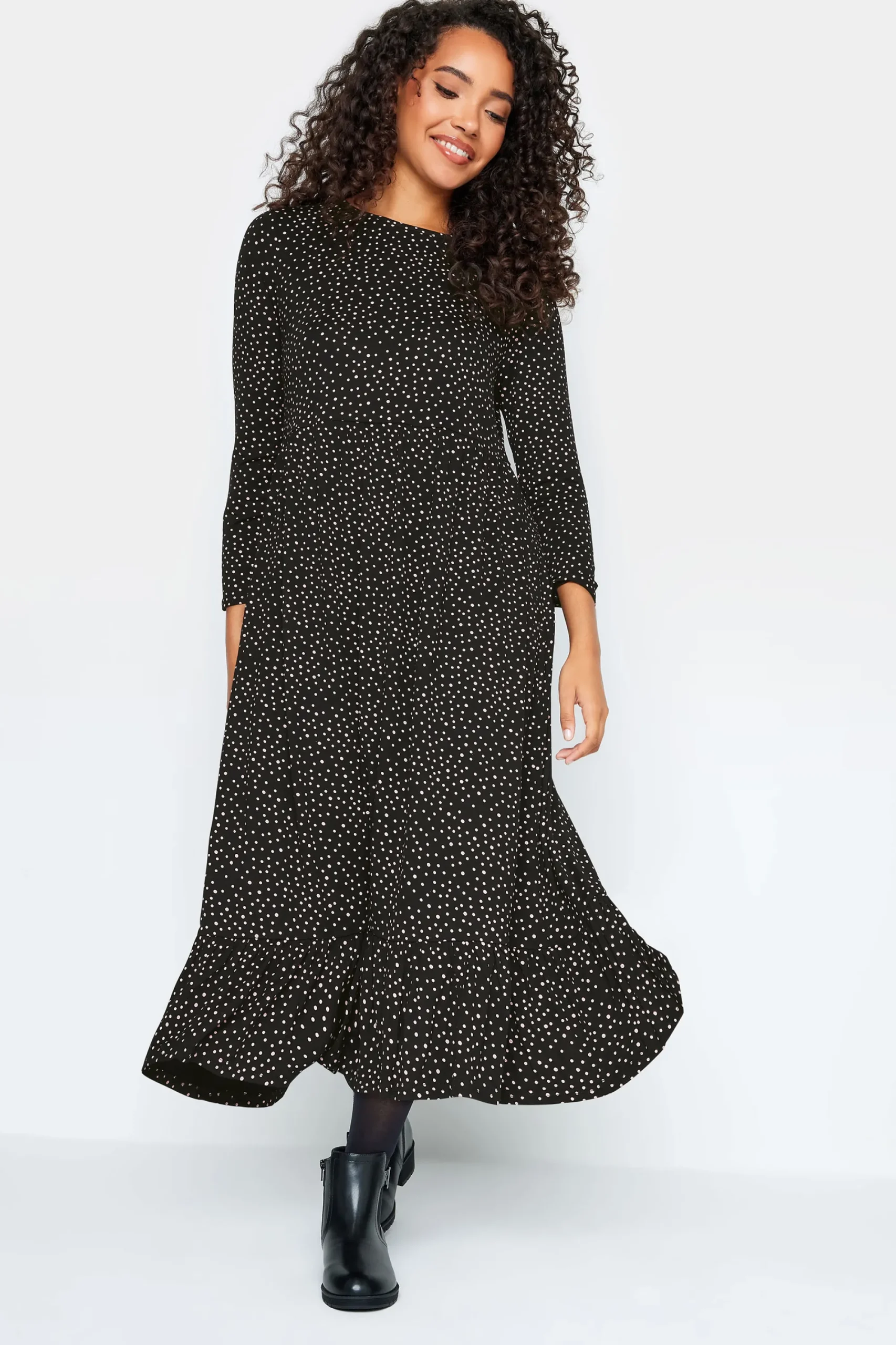M&Co Petites Petite Black Spot Print Midi Dress>Women Midi Dresses