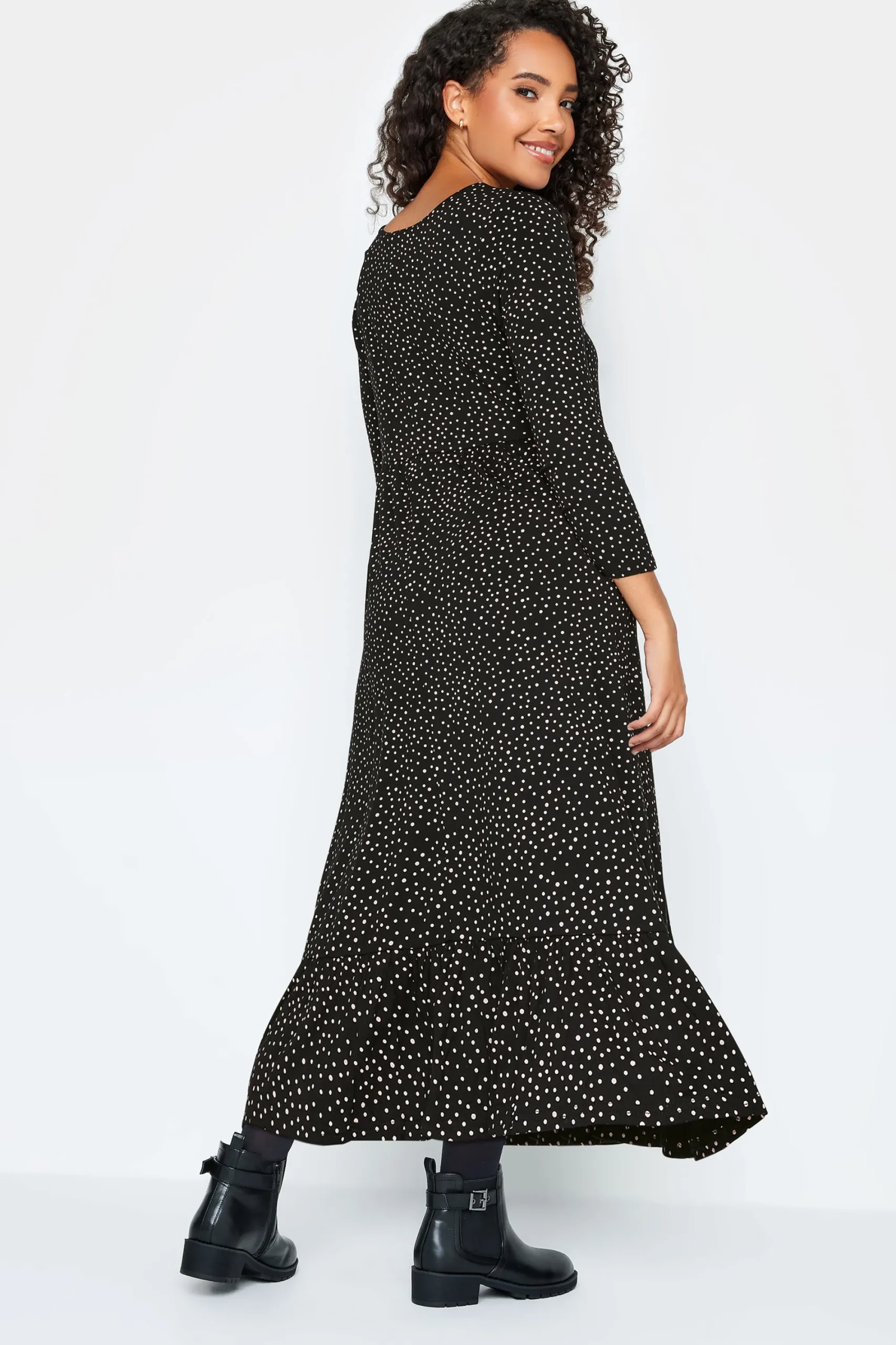 M&Co Petites Petite Black Spot Print Midi Dress>Women Midi Dresses
