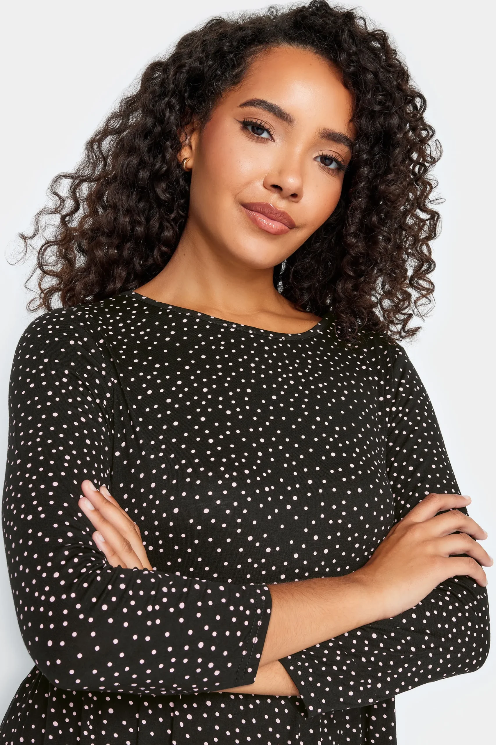 M&Co Petites Petite Black Spot Print Midi Dress>Women Midi Dresses