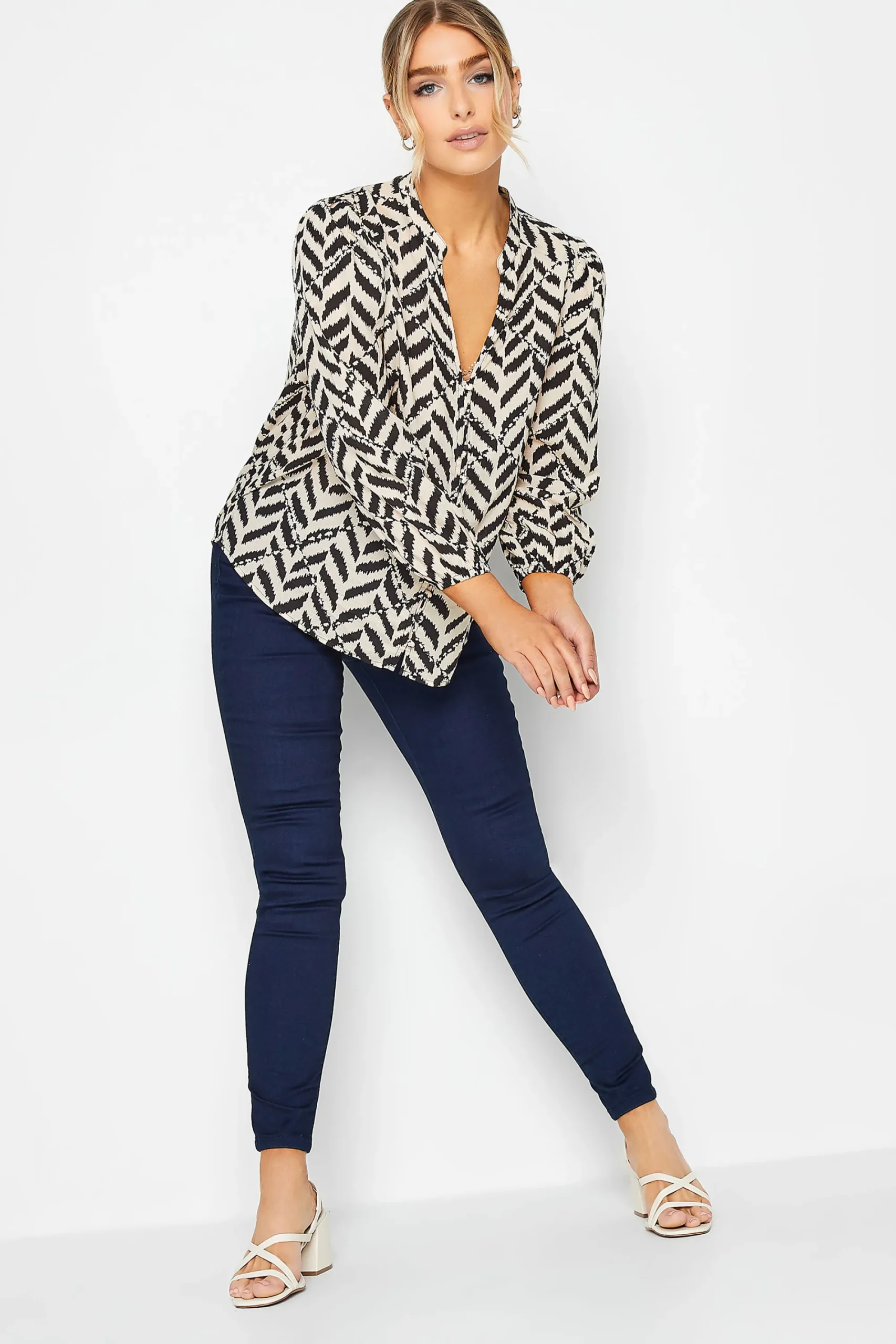 M&Co Petites Petite Cream Abstract Patterned Blouse>Women Shirts