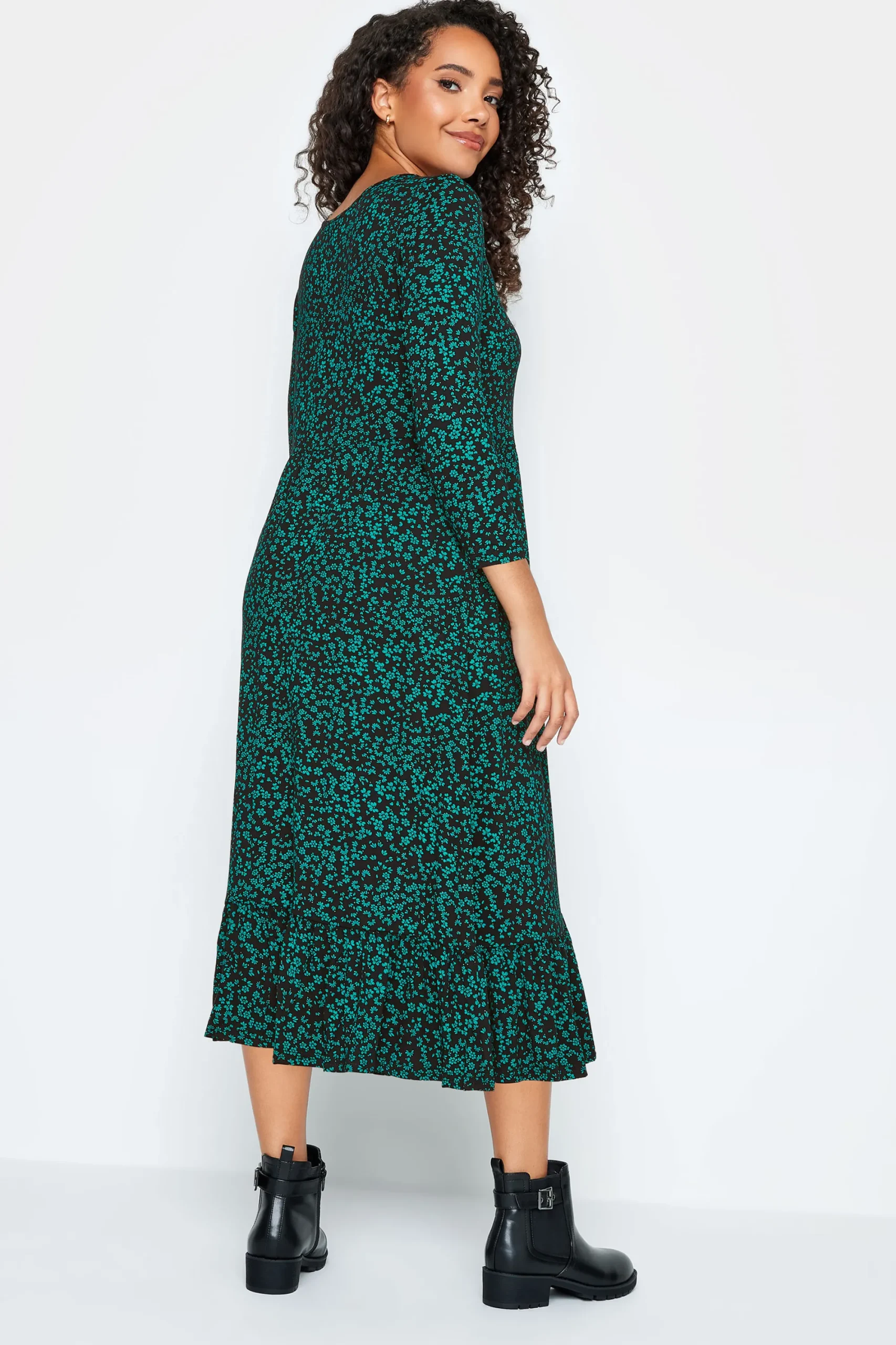 M&Co Petites Petite Green Ditsy Floral Print Midi Dress>Women Midi Dresses