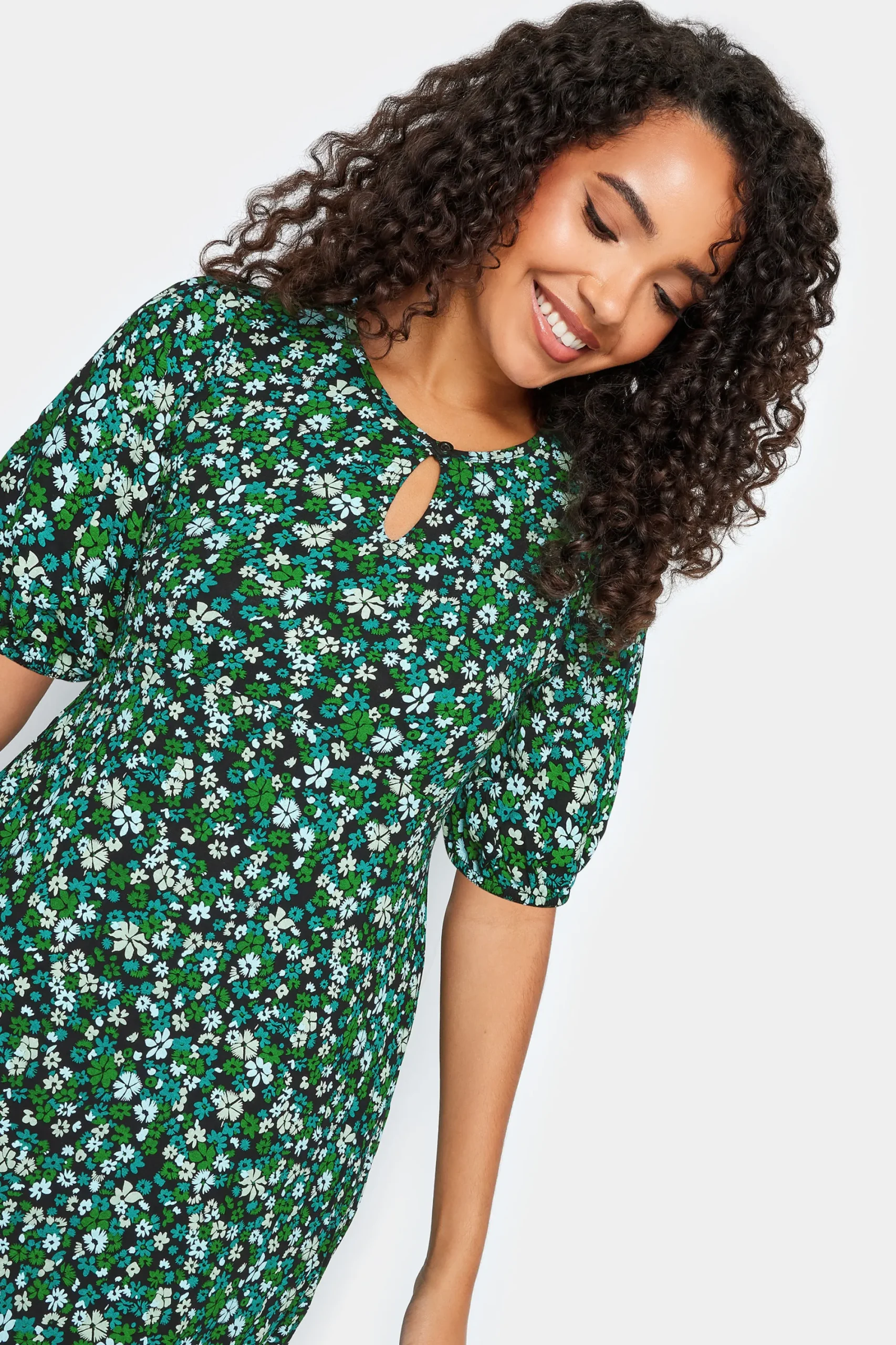 M&Co Petites Petite Green Ditsy Floral Print Midi Dress>Women Midi Dresses