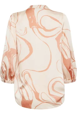 M&Co Womens Beige Brown Abstract Print 3/4 Sleeve Blouse><noscript><img width=