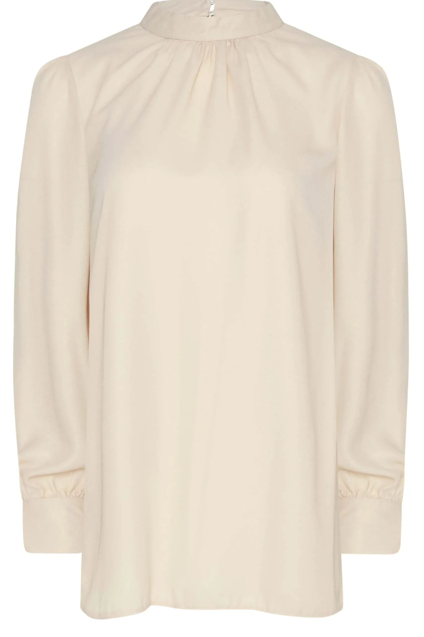 M&Co Womens Beige Brown Keyhole Back High Neck Blouse>Women Long Sleeve Tops