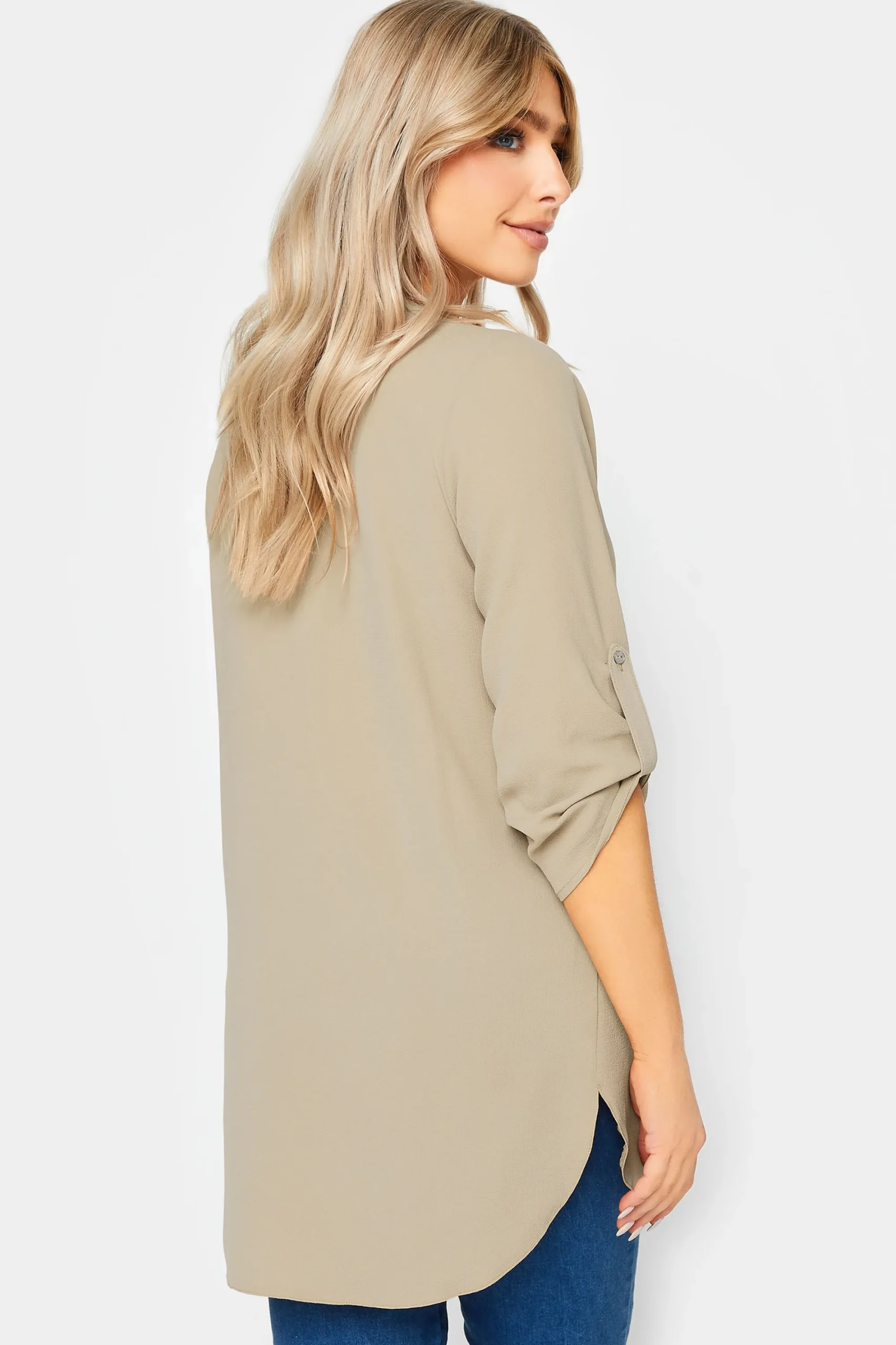 M&Co Womens Beige Brown Long Sleeve Button Blouse>Women Shirts