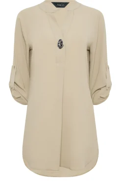 M&Co Womens Beige Brown Long Sleeve Button Blouse><noscript><img width=