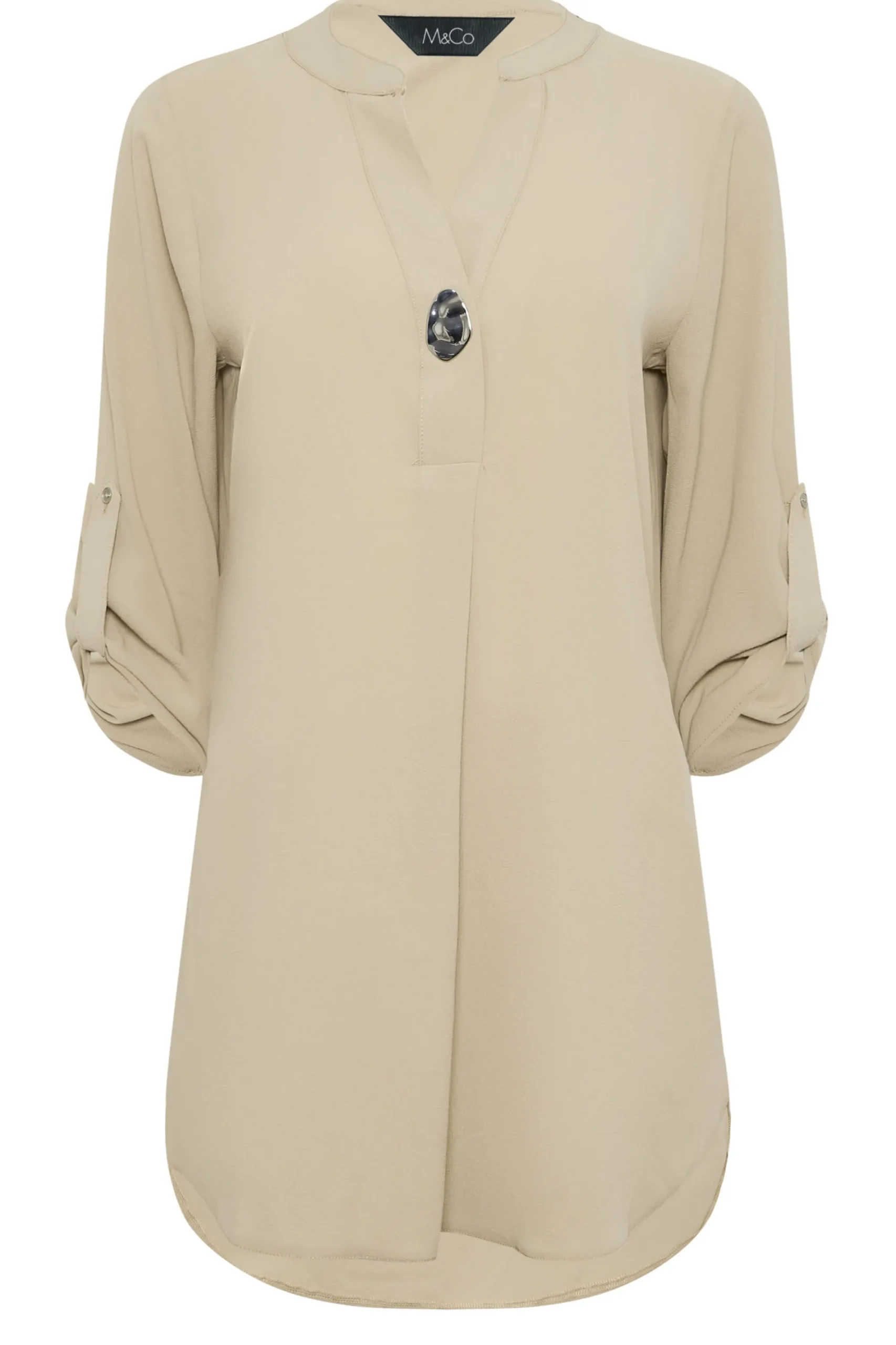 M&Co Womens Beige Brown Long Sleeve Button Blouse>Women Shirts