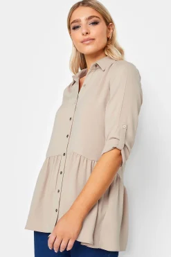 M&Co Womens Beige Brown Frill Hem Shirt>Women Shirts