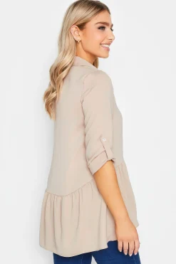 M&Co Womens Beige Brown Frill Hem Shirt><noscript><img width=