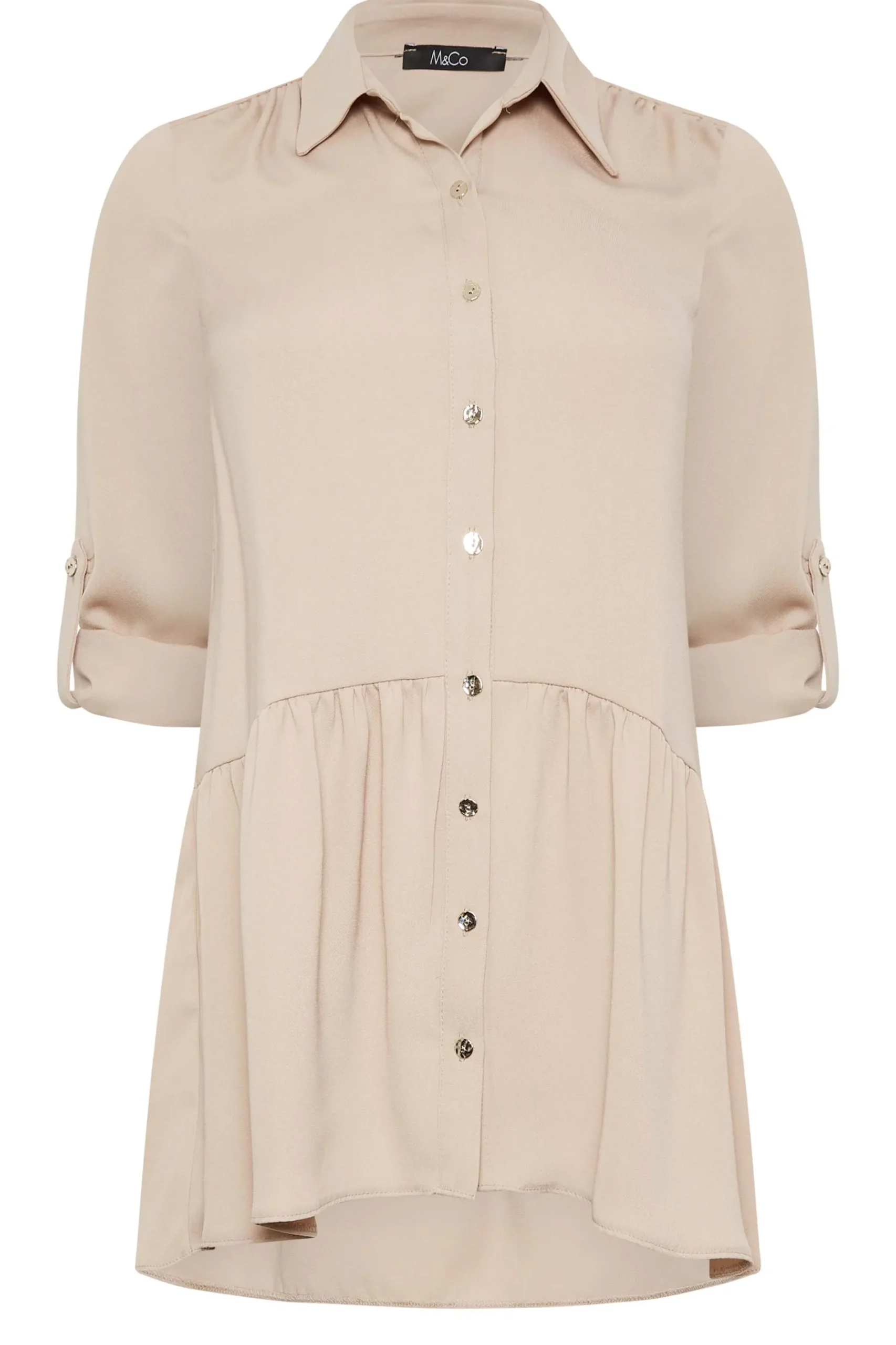 M&Co Womens Beige Brown Frill Hem Shirt>Women Shirts