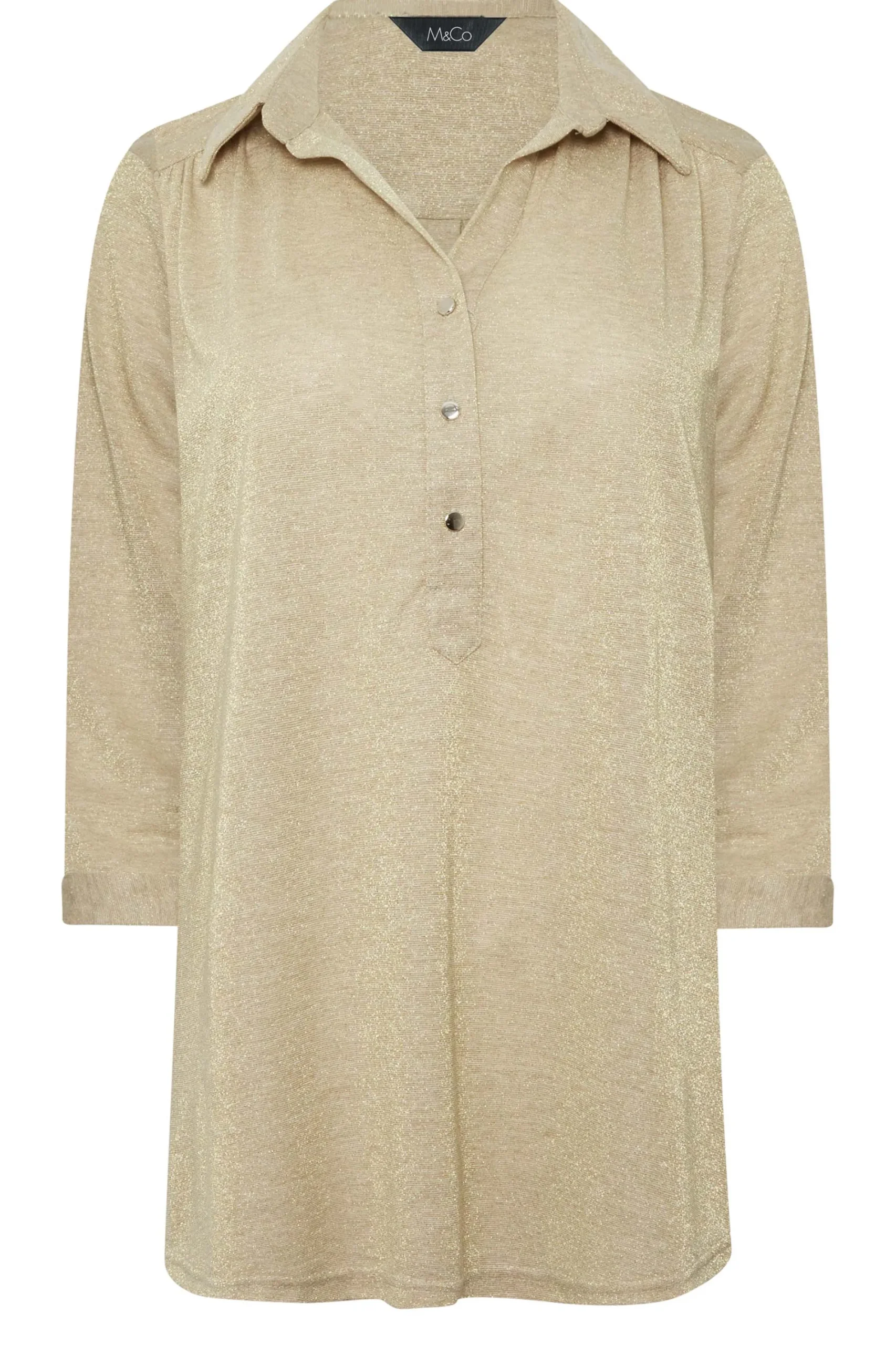 M&Co Womens Beige Brown Glitter Half Placket Shirt>Women Shirts