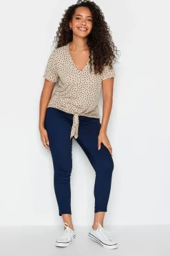 M&Co Womens Beige Brown Spot Print Tie Detail T-Shirt>Women T-Shirts