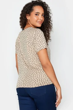M&Co Womens Beige Brown Spot Print Tie Detail T-Shirt><noscript><img width=