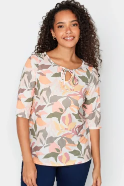 M&Co Womens Beige Brown Floral Tie Front Top>Women Long Sleeve Tops