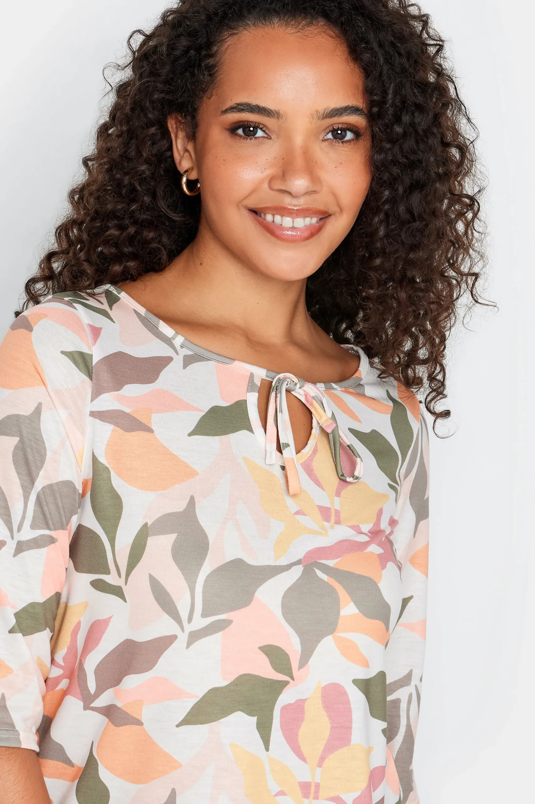 M&Co Womens Beige Brown Floral Tie Front Top>Women Long Sleeve Tops