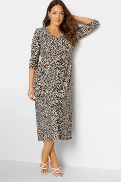 M&Co Womens Beige Brown Leopard Print Button Through Midaxi Dress>Women Midi Dresses