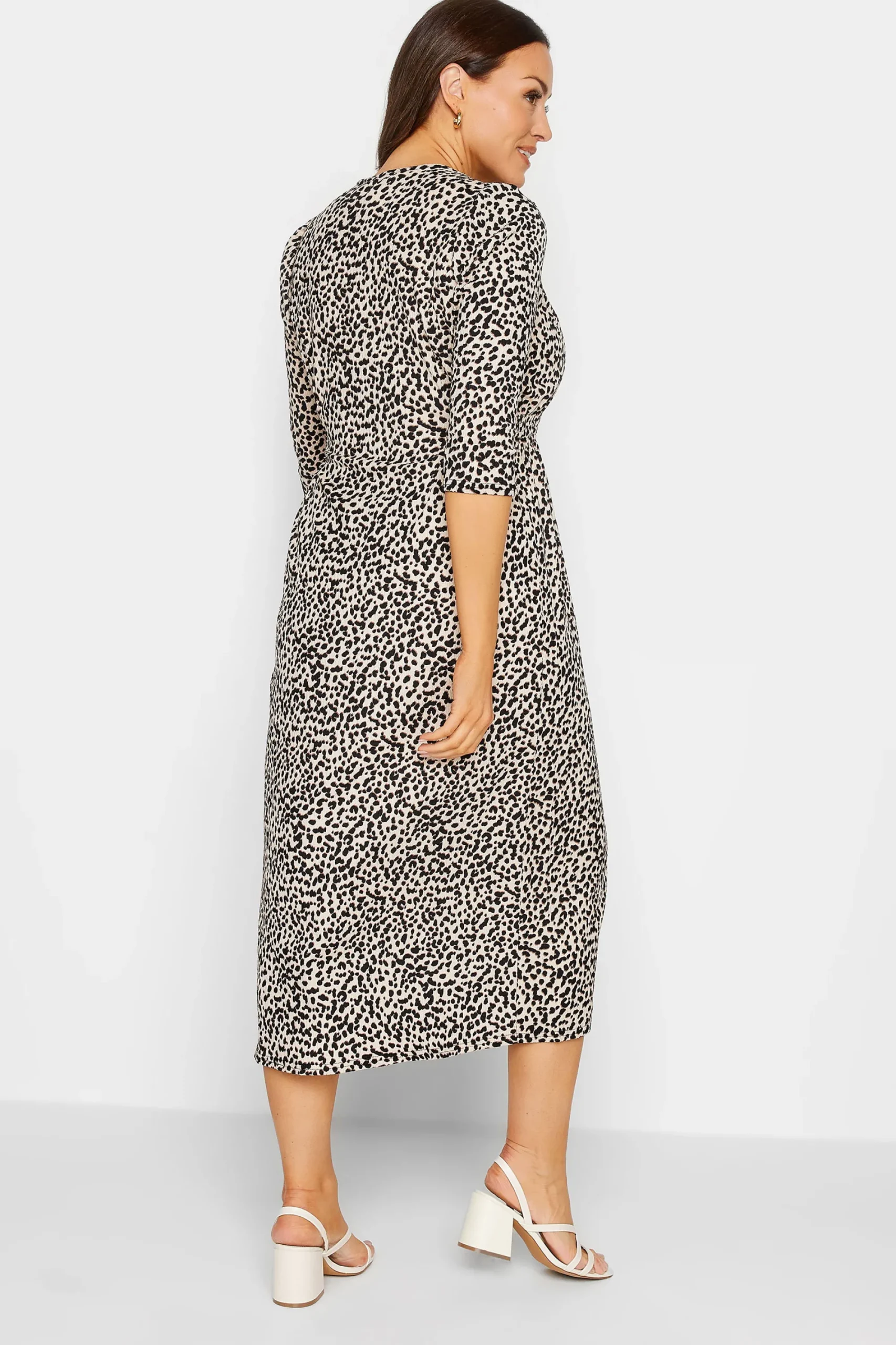 M&Co Womens Beige Brown Leopard Print Button Through Midaxi Dress>Women Midi Dresses