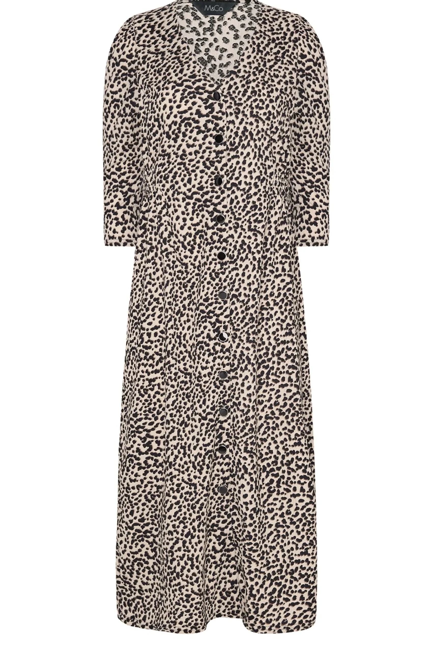 M&Co Womens Beige Brown Leopard Print Button Through Midaxi Dress>Women Midi Dresses