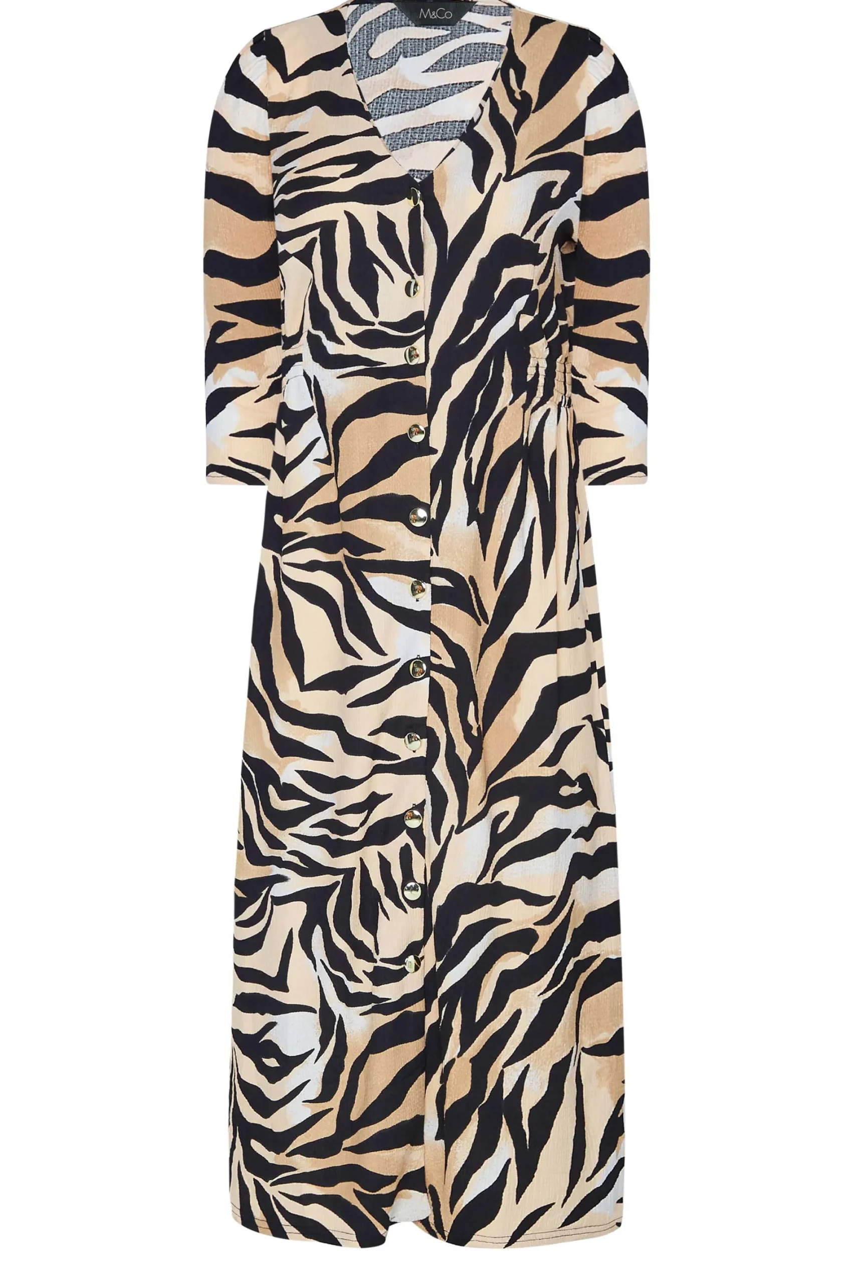 M&Co Womens Beige Brown Zebra Print Button Through Midaxi Dress>Women Wedding Guest Dresses