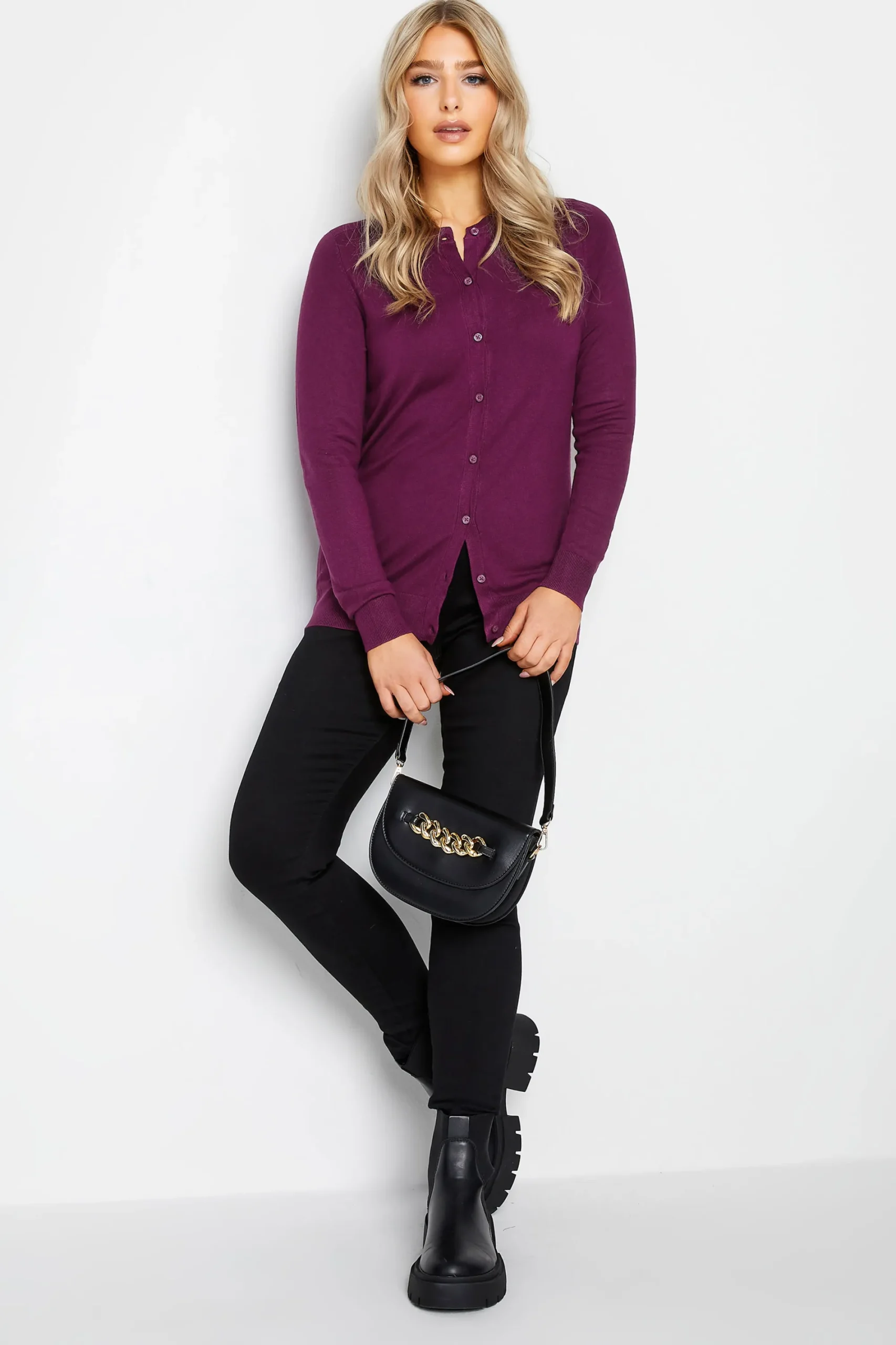 M&Co Womens Berry Red Ribbed Shoulder Cardigan>Women Cardigan