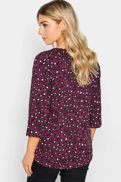 M&Co Womens Berry Red Animal Print Cotton Henley Top><noscript><img width=