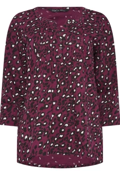 M&Co Womens Berry Red Animal Print Cotton Henley Top><noscript><img width=