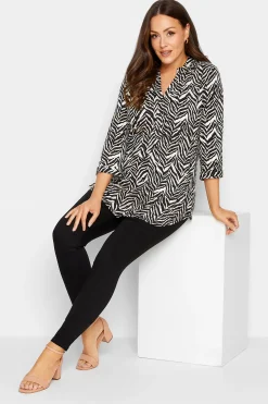 M&Co Womens Black & Brown Animal Print Half Placket Jersey Shirt>Women Shirts