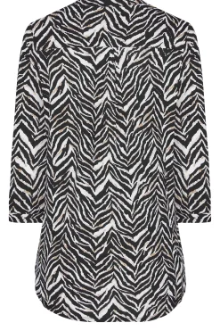 M&Co Womens Black & Brown Animal Print Half Placket Jersey Shirt><noscript><img width=