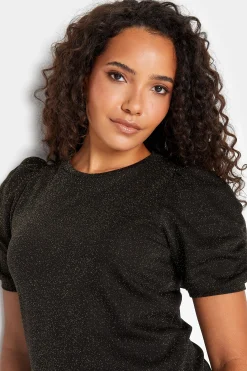 M&Co Womens Black & Gold Shimmer Ruched Sleeve Blouse><noscript><img width=