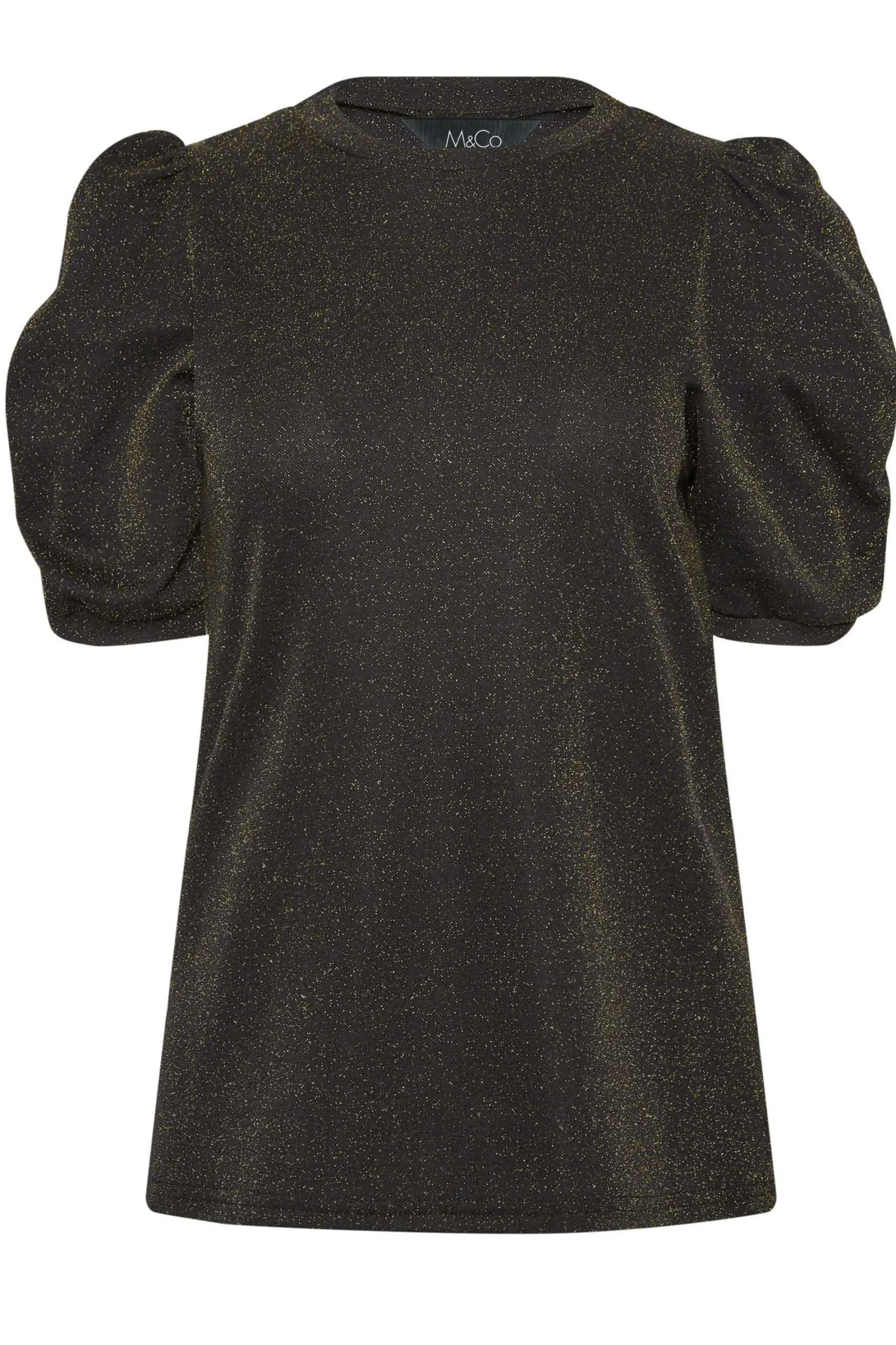 M&Co Womens Black & Gold Shimmer Ruched Sleeve Blouse>Women Blouses