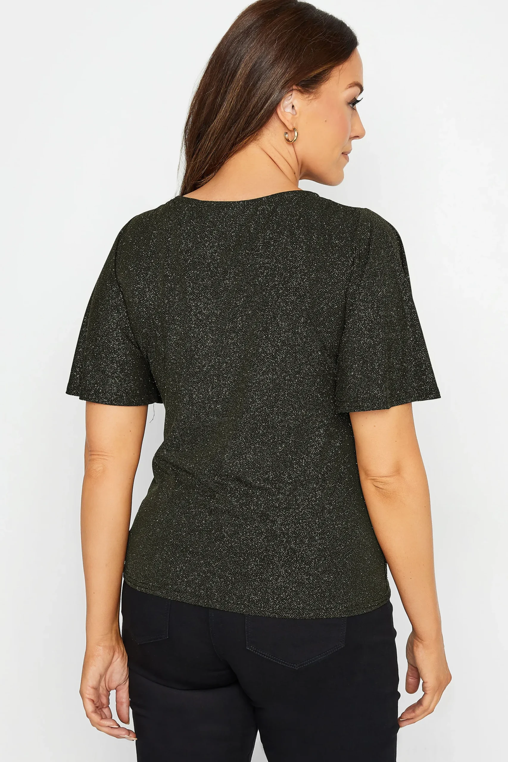 M&Co Womens Black & Gold Angel Sleeve Wrap Top>Women T-Shirts