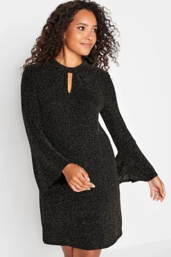 M&Co Womens Black & Gold Shimmer Bell Sleeve Dress>Women Midi Dresses