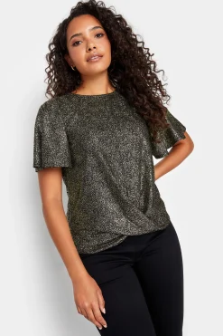 M&Co Womens Black & Gold Glitter Angel Sleeve Top>Women Blouses