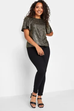 M&Co Womens Black & Gold Glitter Angel Sleeve Top>Women Blouses