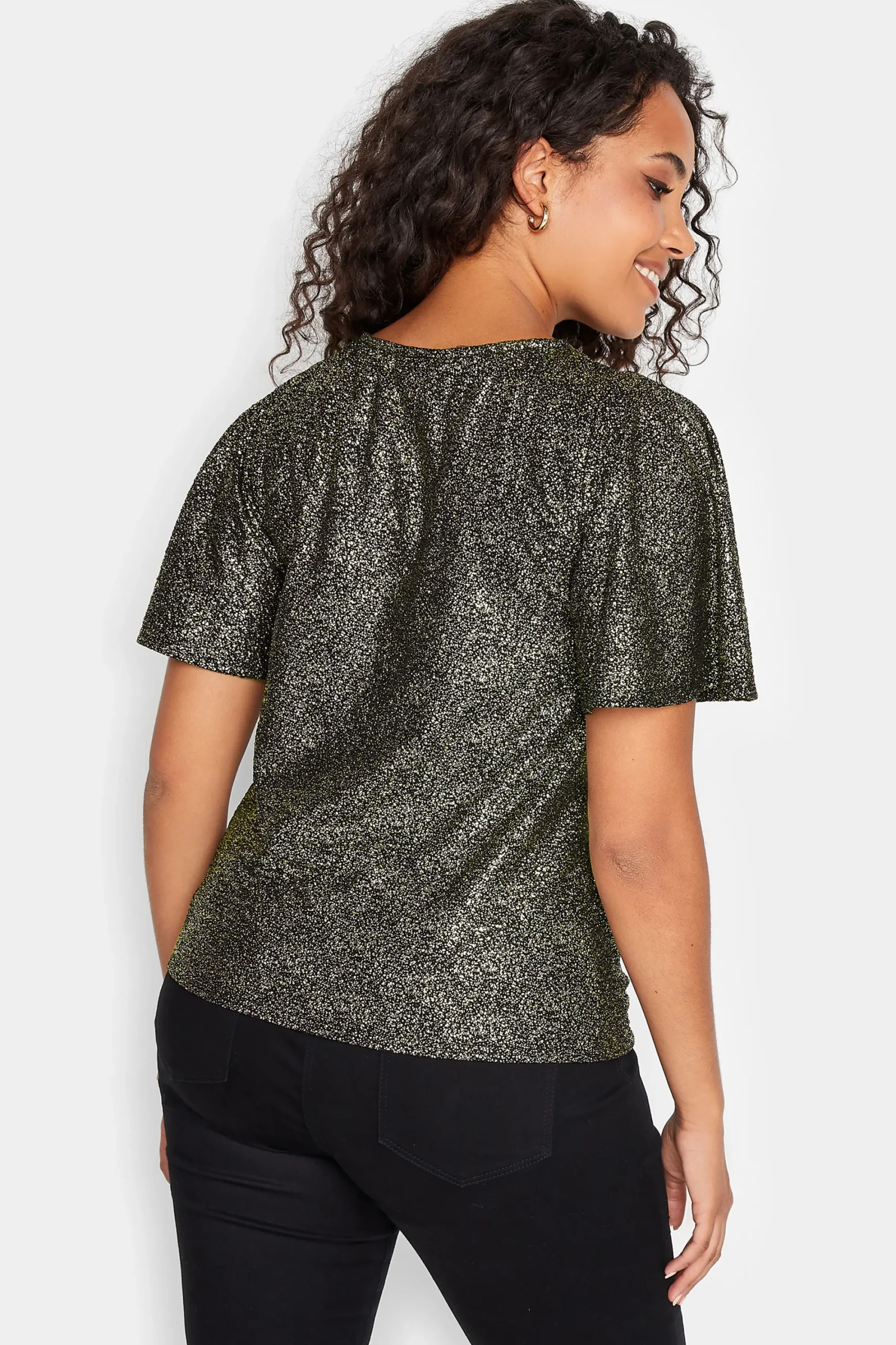 M&Co Womens Black & Gold Glitter Angel Sleeve Top>Women Blouses
