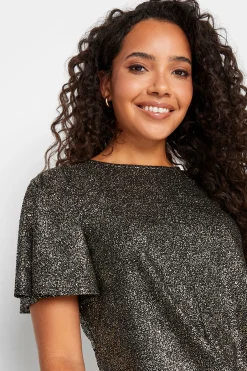 M&Co Womens Black & Gold Glitter Angel Sleeve Top><noscript><img width=