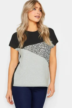 M&Co Womens Black & Grey Leopard Print Colour Block Top>Women T-Shirts