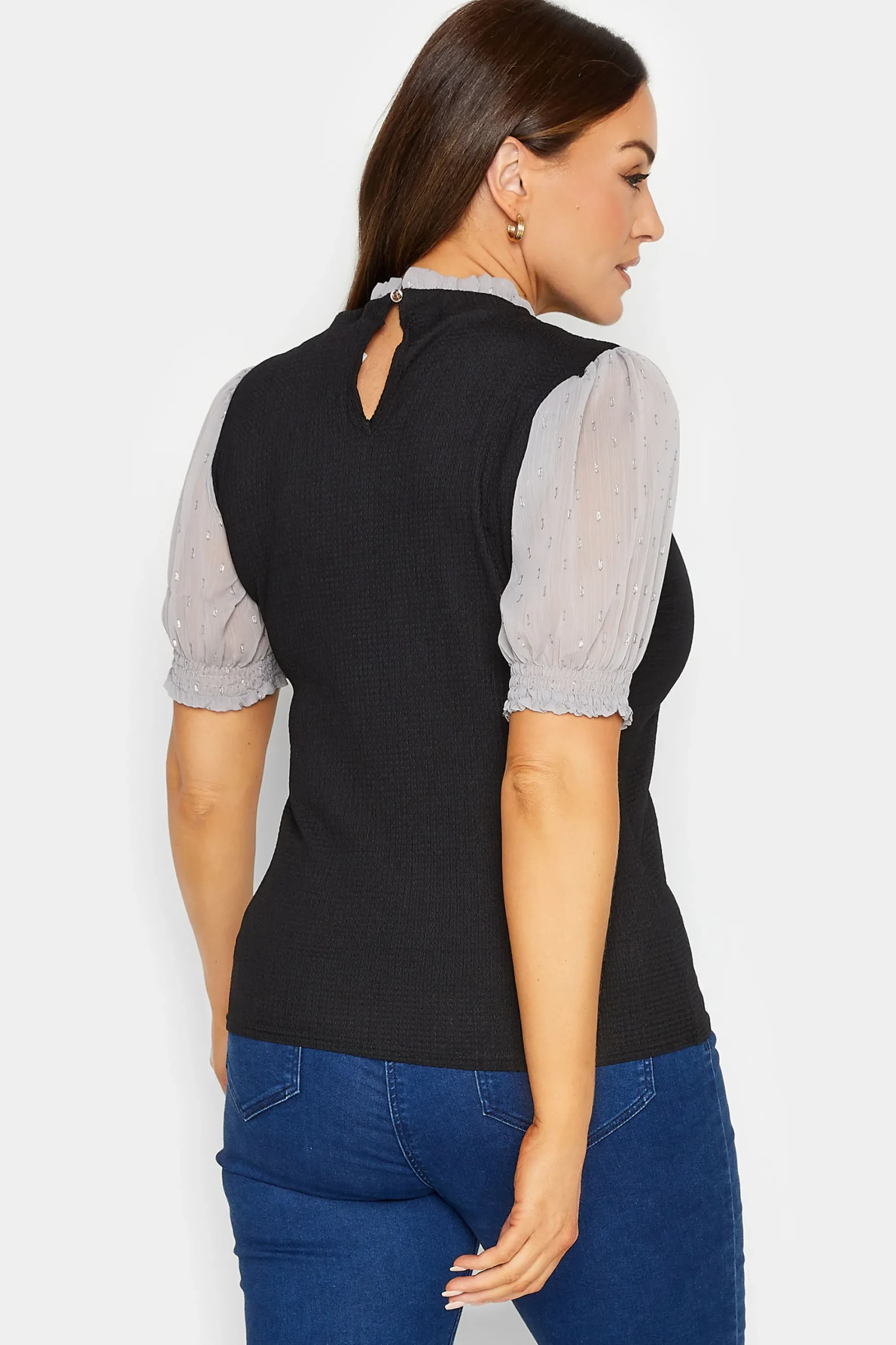 M&Co Womens Black & Grey Contrast Sleeve Blouse>Women Short Sleeve Tops