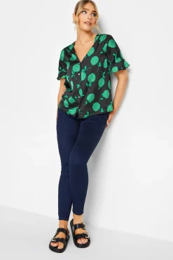 M&Co Womens Black & Green Floral Print Frill Sleeve Blouse>Women Shirts