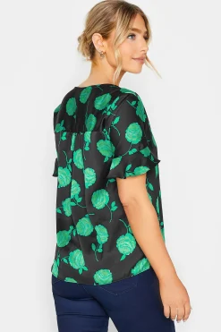 M&Co Womens Black & Green Floral Print Frill Sleeve Blouse><noscript><img width=
