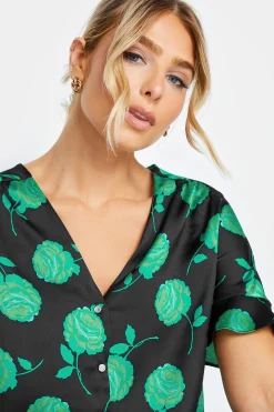M&Co Womens Black & Green Floral Print Frill Sleeve Blouse><noscript><img width=