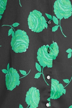 M&Co Womens Black & Green Floral Print Frill Sleeve Blouse><noscript><img width=