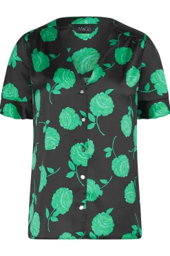 M&Co Womens Black & Green Floral Print Frill Sleeve Blouse><noscript><img width=