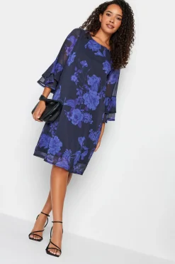 M&Co Womens Black & Purplefloral Print Flute Sleeve Shift Dress>Women Midi Dresses
