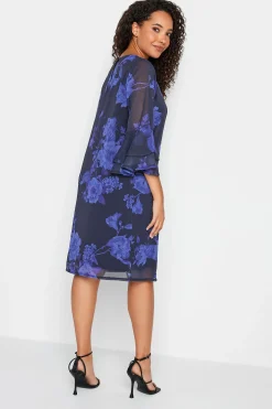 M&Co Womens Black & Purplefloral Print Flute Sleeve Shift Dress><noscript><img width=