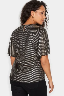 M&Co Womens Black & Rose Gold Chevron Angel Sleeve Blouse><noscript><img width=