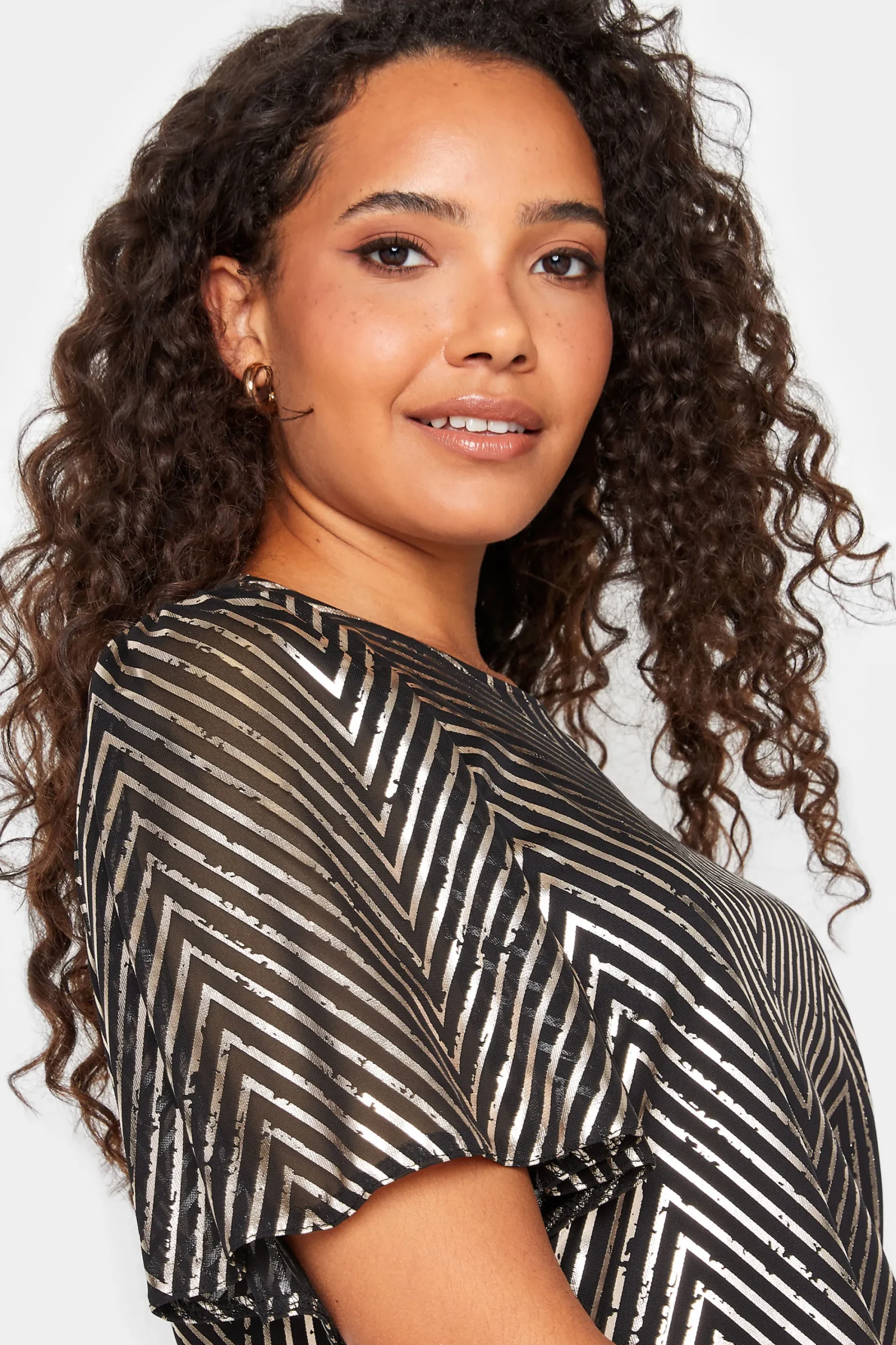 M&Co Womens Black & Rose Gold Chevron Angel Sleeve Blouse>Women Blouses