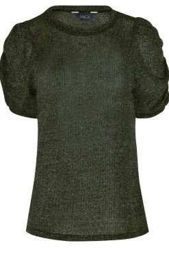 M&Co Womens Black & Silver Shimmer Ruched Sleeve Blouse><noscript><img width=